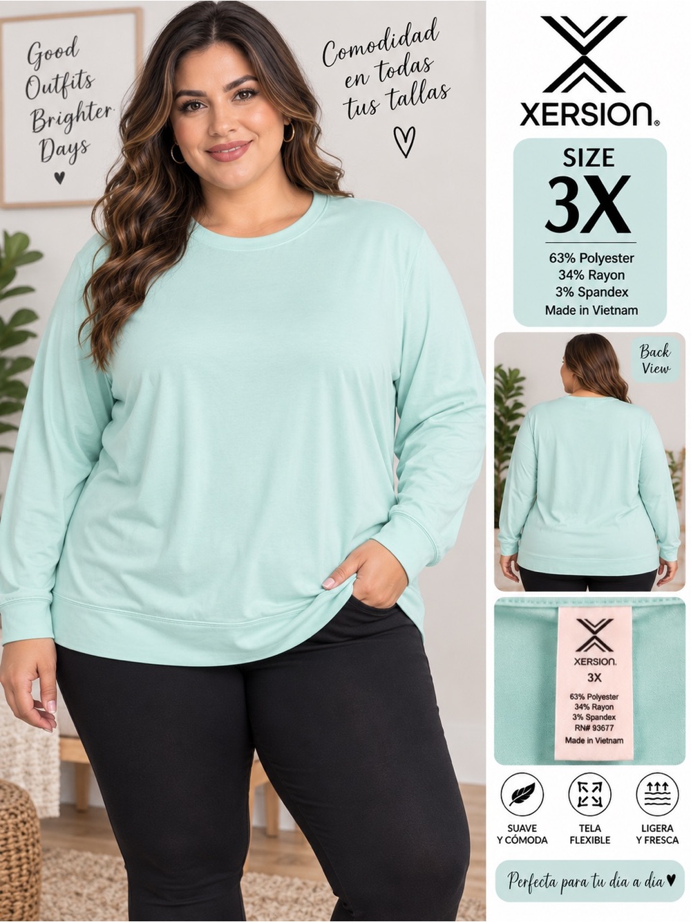 Xersion Crewneck Sweatshirt in Mint Green - Plus Size 3X